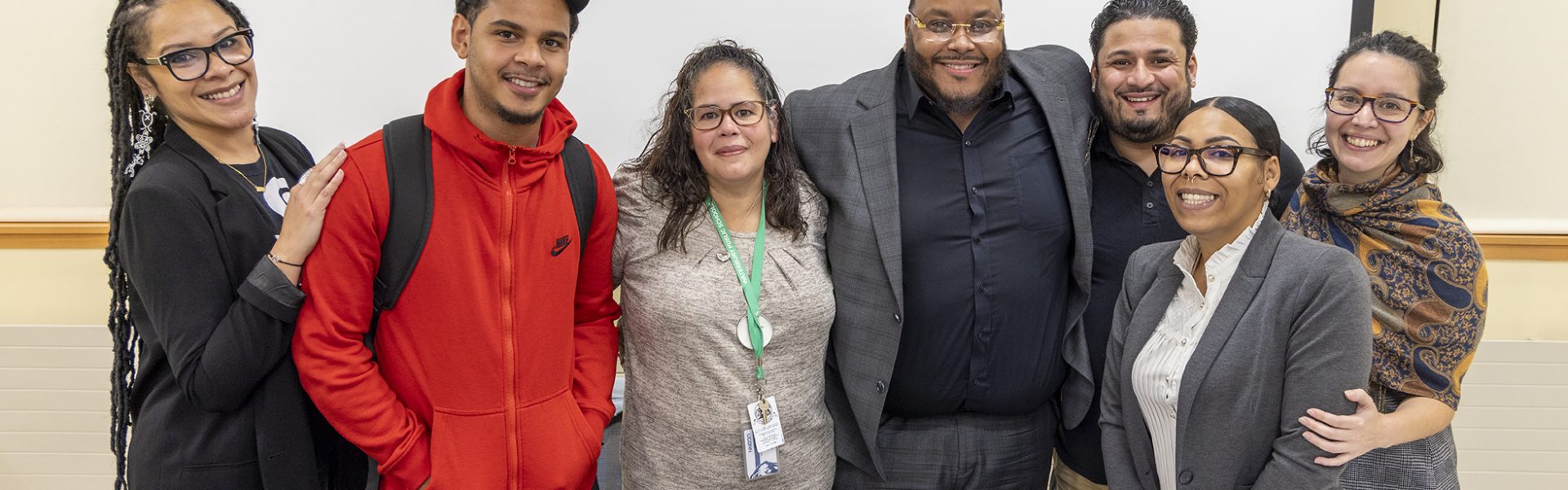 A group photo of the UConn Waterbury Afro Latino Panel during their presentation at the Urban and Community Studies class.