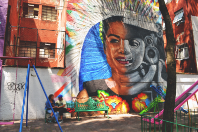 Wall mural of American and Caribbean communities in Waterbury